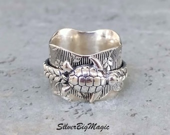 Anillo giratorio de tortuga de plata de ley 925, anillo para meditación contra la ansiedad, joyería de diseño para mujer.