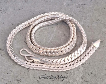 Collar de cadena plana de eslabones cubanos hechos a mano en plata esterlina, gargantilla de eslabones cubanos sólidos para hombres y mujeres.