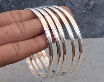Conjunto de brazaletes de plata esterlina hechos a mano, estilo bohemio, juego de 5 brazaletes, brazaletes semicirculares, pulsera estilo hippie bohemio.