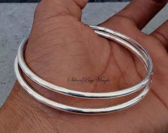 Brazalete de plata de ley hecho a mano: Pulsera unisex minimalista, brazalete grueso de plata maciza, pulsera llamativa y robusta.