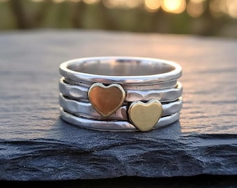Anello girevole in argento sterling martellato, gioiello a forma di cuore in ottone stile boho, regalo per la festa della mamma.
