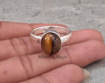 Anillo ovalado de ojo de tigre, hecho a mano en plata de ley 925, regalo para un amigo, anillo de promesa de aniversario.