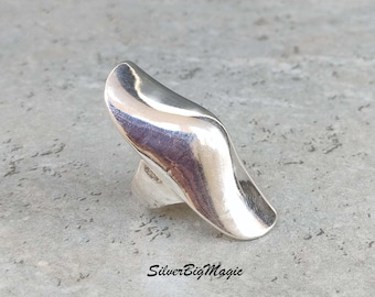 Anillo de plata de ley con forma de tubo extra ancho y largo con dedo completo, anillo moderno con protección para nudillos