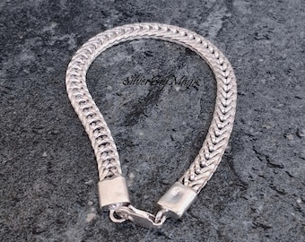 Cadena de trigo de plata esterlina para hombres y mujeres, pulsera de cola de zorro maciza y pesada, cadena trenzada Spiga
