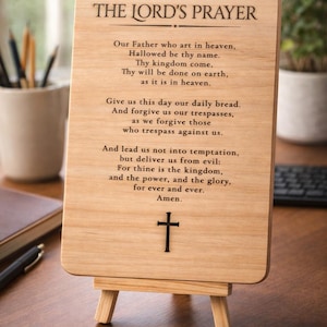 The Lord’s Prayer Wooden Plaque | Christian Desk Decor | Engraved Prayer Gift