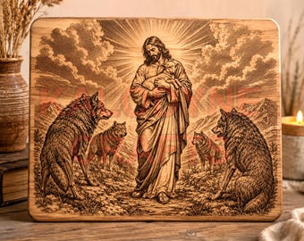 Guter Hirte PNG Dateien | Jesus und Wölfe | Christliche Laserkunst digitaler Download