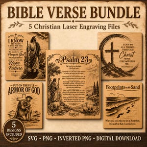 Christian Scripture Bundle | 5 Bible Verse SVG PNG Laser Engraving Art (Footprints, Digital Download)