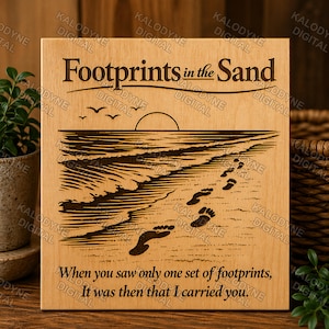 Empreintes dans le sable, gravure laser SVG/PNG | Art mural commémoratif chrétien