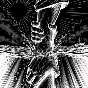 Inverted white on black Jesus Saves Peter Christian engraving file prepared for slate and dark material laser engraving.