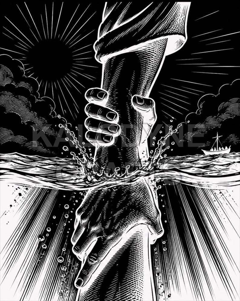 Inverted white on black Jesus Saves Peter Christian engraving file prepared for slate and dark material laser engraving.
