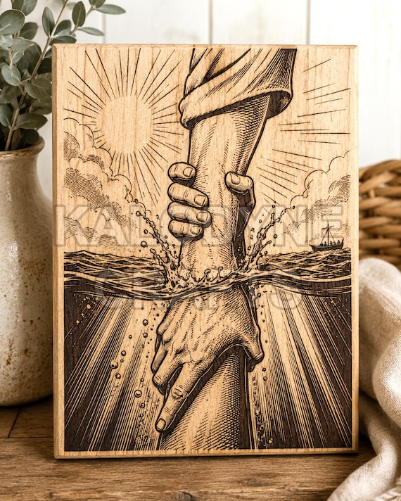 Jesus Saves Peter SVG PNG | Matthew 14 Christian Laser Engraving File | Bible Story