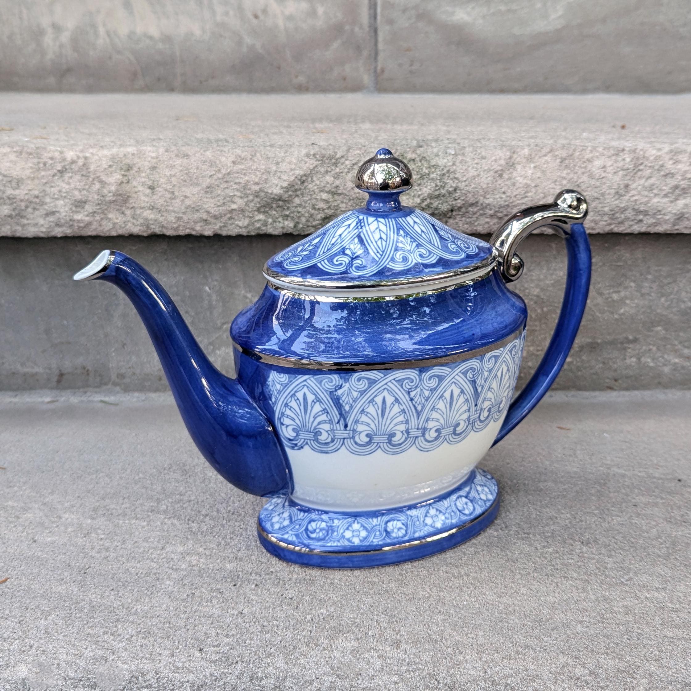 Bombay Company Cobalt Blue & White Teapot With Lid Platinum Trim