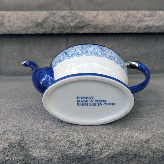 Bombay Company Cobalt Blue & White Teapot With Lid Platinum Trim