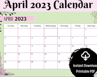 April floral 2023 Calendar, printable pdf