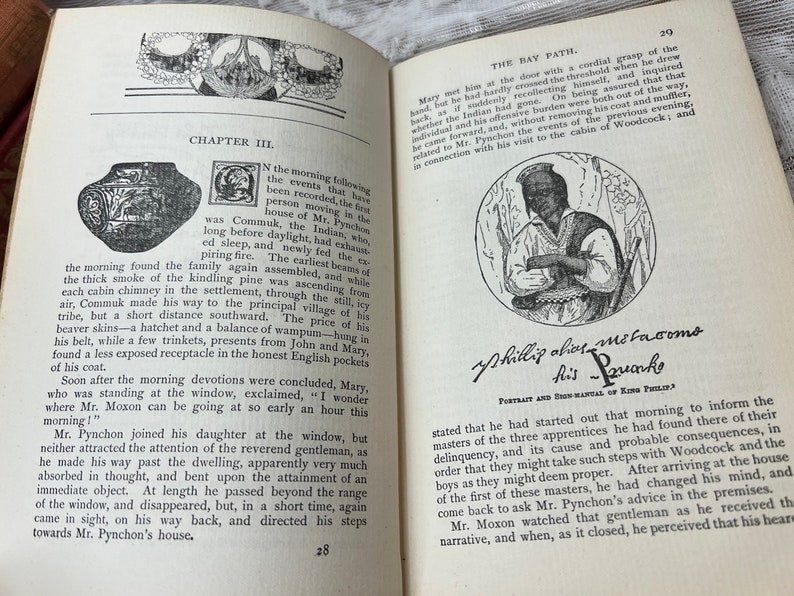 1899 The Bay Path JG Holland | Antique Historical Novel | Colonial New England Book | Maroon Gold Gilt Book bild 5