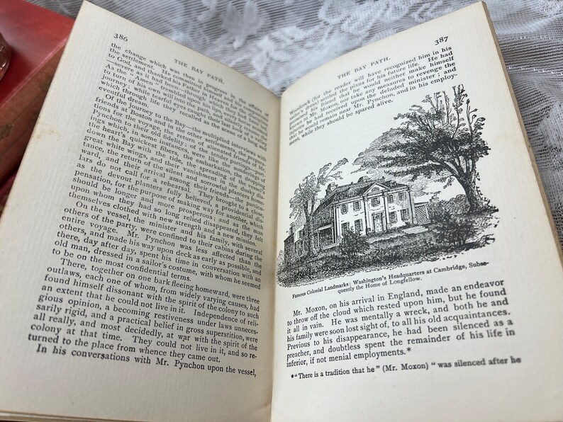 1899 The Bay Path JG Holland | Antique Historical Novel | Colonial New England Book | Maroon Gold Gilt Book bild 9