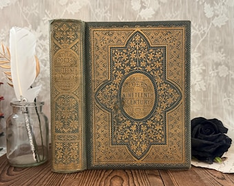 1862 The Poets of the Nineteenth Century | Victorian Gilt Antique Book | Illustrated Poe Raven | 1871 Thomas Stevens Silk Bookmark
