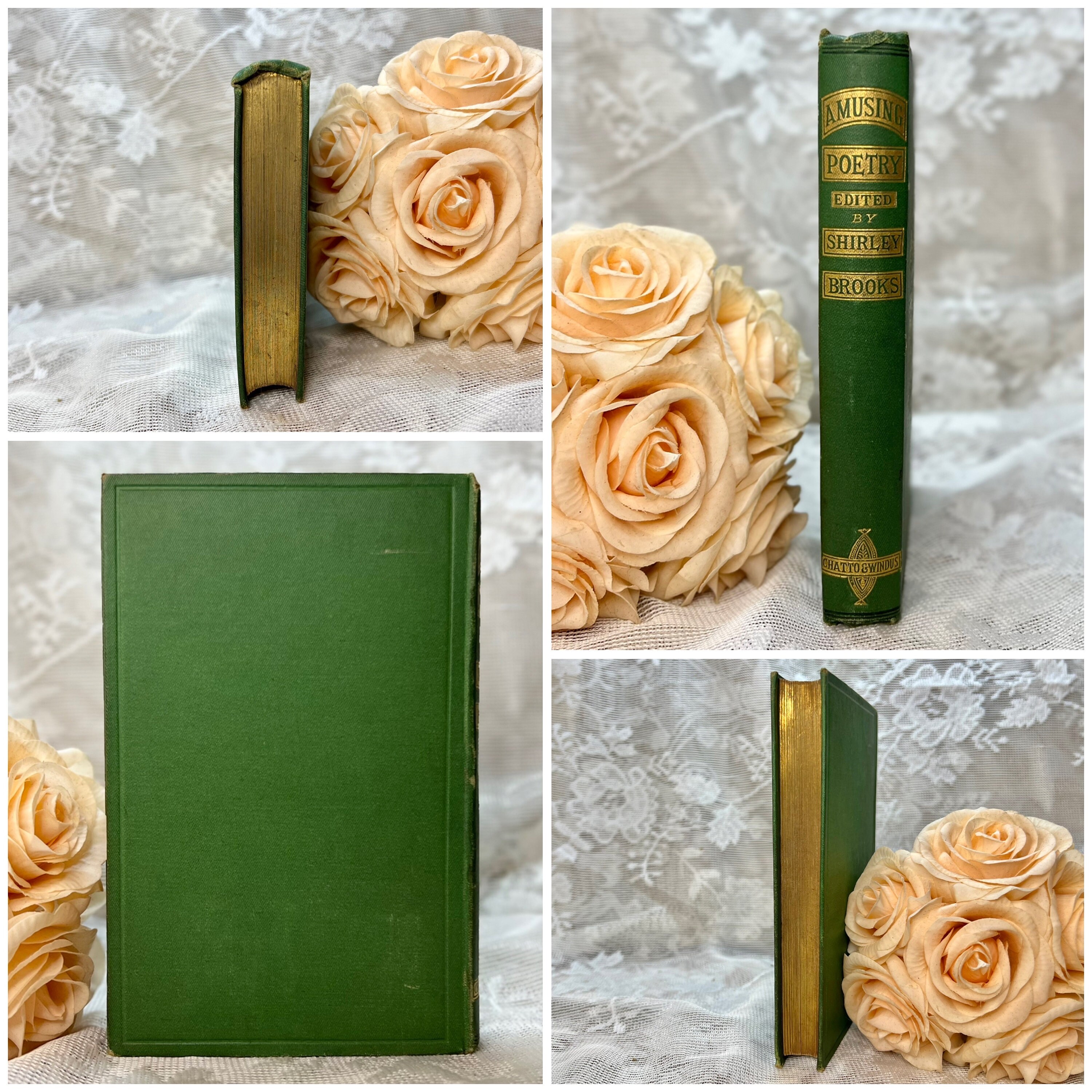 1874 Amusing Poetry, Rare Antique Book, Beautiful Green