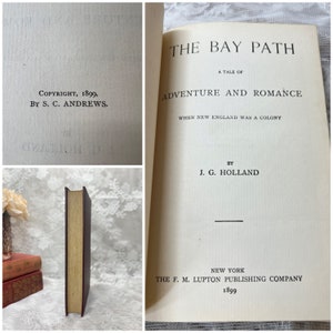 1899 The Bay Path JG Holland | Antique Historical Novel | Colonial New England Book | Maroon Gold Gilt Book bild 3