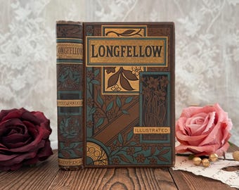 1883 Longfellow's Poetical Works | Victorian Illustrated Antique Book | Decorative Gilt Binding | Author's Copyright Edition