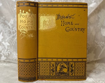 1886 Poems of Home and Country James Martling | Victorian Poetry Book | Antique Decorative Book | Illustrated Gilt Hardcover