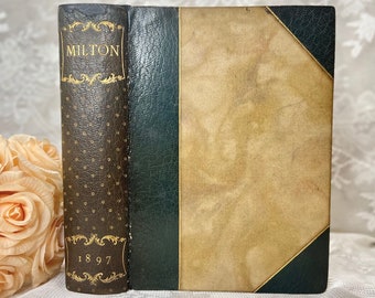 1897 John Milton Poetical Works | Paradise Lost | Albion Edition | Antique Leather Book | Victorian Poetry | Marbled Binding