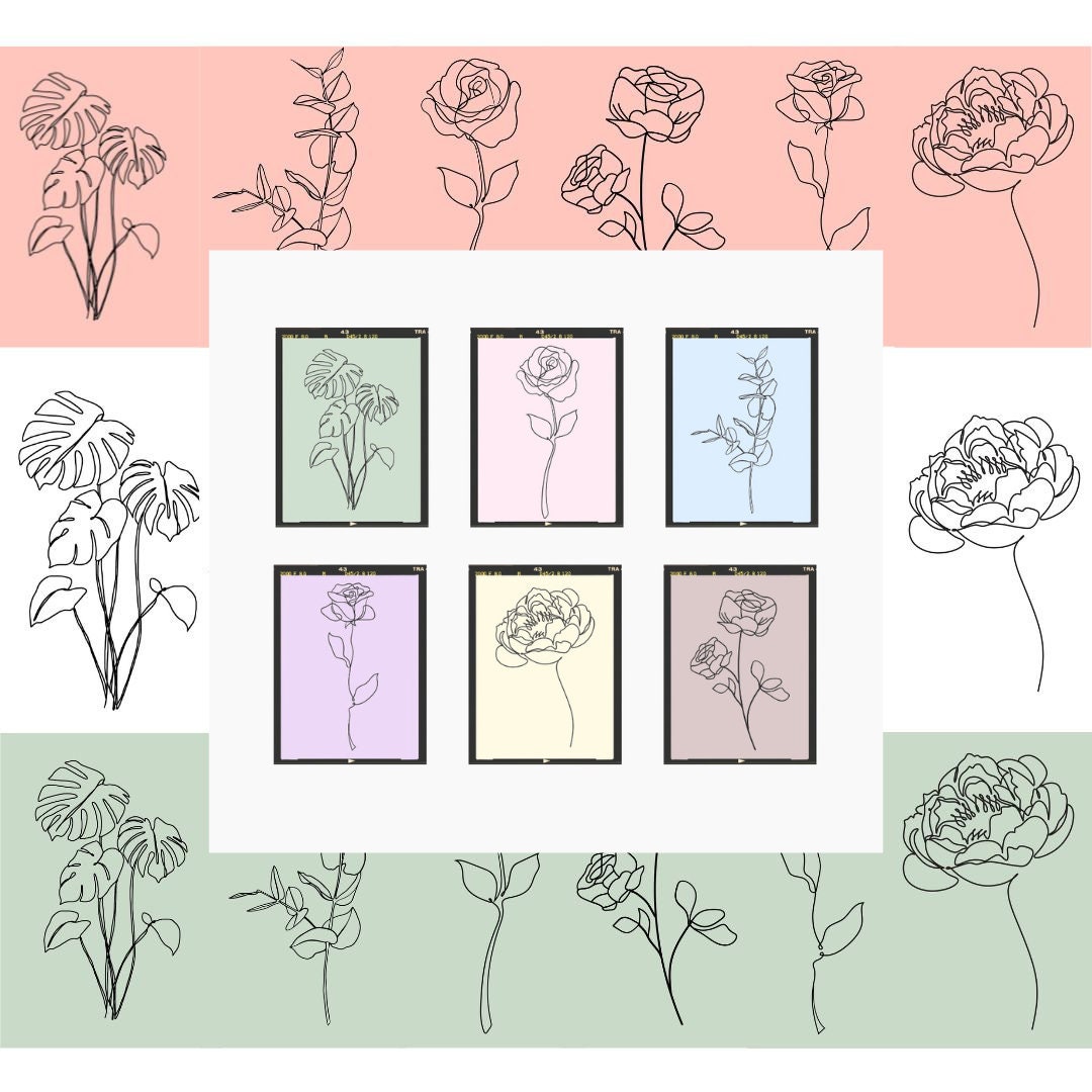 6 Plants Line Art Wall Set / Printable Boho Print Pack Bundle / Sage ...