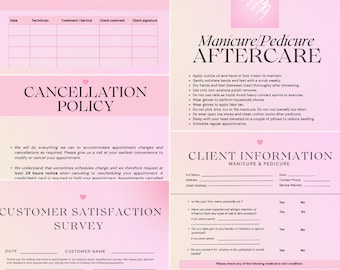 Nail Tech Business Client Forms Cards Consultation Cancellation Policy Aftercare Printable Customer Satisfaction Survey Beauty Salon PNG