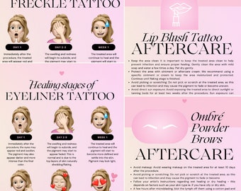12 Cosmetic Tattoo PMU Business Healing Aftercare Instructions Printable Freckle Lip Blush Eyeliner Ombré Powder Brows Beauty Studio Client