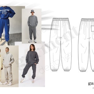 Unisex Joggers /Sweatpants/ Track pants Technical Design Drawing | CAD | Vector | Digital | Flat | Ai Illustrator | Fashion Design