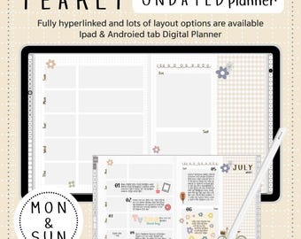 Undated Digital Planner001 - Sunday Start & Monday Start - IPAD, Tablets  planner - Goodnotes - Fully hyperlinked planner - PDF File