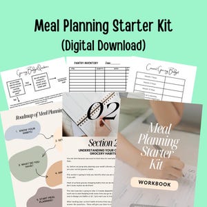 Mahlzeitenplanung Starter Kit Arbeitsbuch | 49-seitiger digitaler Planer für ADHS, Budgetierung, Vorratshaltung und wöchentliche Mahlzeiten