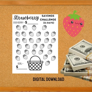 May Strawberry 31 Day Savings Challenge, Monthly Savings Tracker, Cute Money Saver Coloring Page, Fun Chart for Budget, Sinking Funds