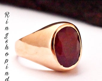 Anillo de rubí natural en plata de ley 925: sello hecho a mano, piedra de nacimiento de julio