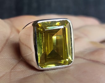 Peridot ring, 925 sterling zilveren zegelring, gefacetteerde stenen ringen, herenring, damesring, handgemaakte sieraden