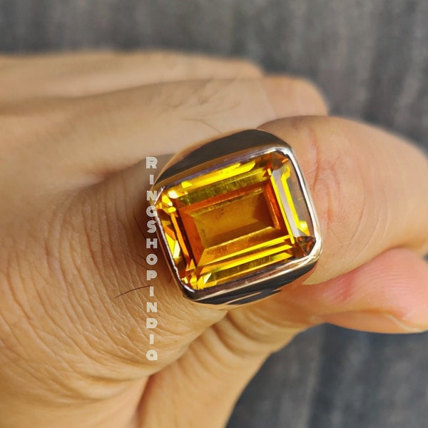 Belle bague citrine, bague homme, bague femme, bague en argent sterling massif 925, remplissage en or 22 carats, chevalière, bague citrine jaune, bague cadeau