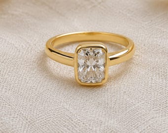 14k Yellow Gold Moissanite Diamond Ring, 925 Solid Sterling Silver, Gemstone Ring, Engagement Ring, Gift for Her