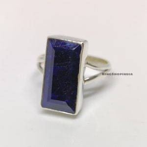 Handmade Sterling Silver Blue Sapphire Ring: Baguette Gemstone