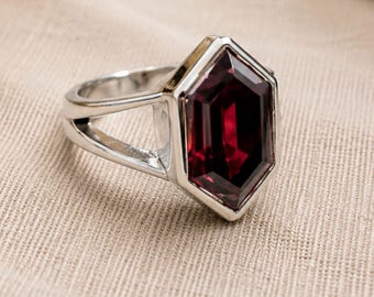 925 Sterling Silver Garnet Ring, Statement Rings, Red Garnet Cocktail Ring, Gift for Her
