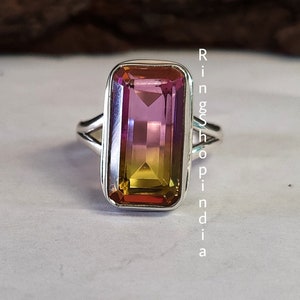 Baguette Ametrine Sterling Silver Ring - Handmade Gemstone Ring