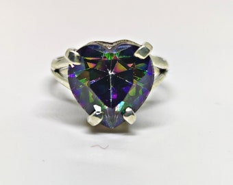 Sterlingzilveren hart Mystic Topaas-ring - Handgemaakte boho-sieraden
