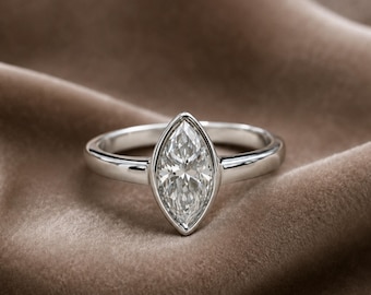 Marquise Moissanite Diamond Ring, 925 Sterling Silver Engagement Ring, Solitaire Ring, Anniversary Gift