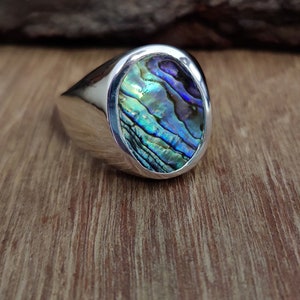 Abalone Shell Ring, Mens Ring, 925 Solid Sterling Silver Ring, 22k Gold fill, Signet Ring, Women Ring, Gift for mom