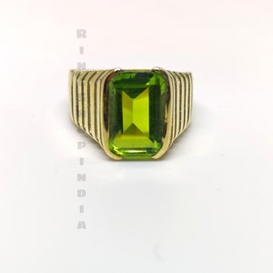 Handmade Emerald Cut Peridot Ring: 22k Gold Fill Sterling Silver Signet