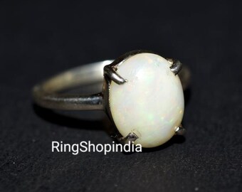Opal Ring: Handmade 925 Sterling Silver, Oval Gemstone