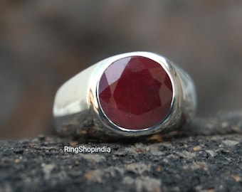 Natural Ruby Signet Ring: 925 Sterling Silver, 22k Gold Fill