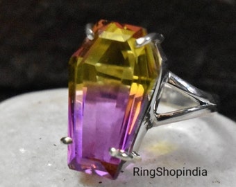Ametrine Coffin Shape Ring, Women Ring, 925 Solid Sterling Silver Ring, Handmade Ring, Ametrine Gemstone, Gift for mom