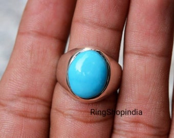 Vintage Western Turquoise Ring 925 Sterling Silver - Piedra preciosa de forma ovalada - Signet Men's Rings - Southwestern Jewelry