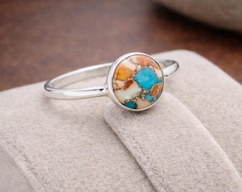 Oyster Copper Turquoise Ring: 925 Solid Sterling Silver, Promise Ring