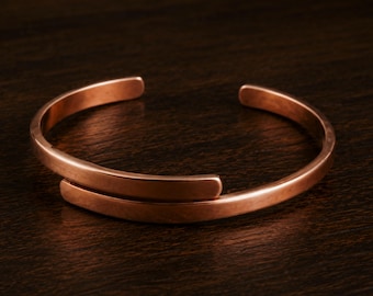 Pure Copper Healing Bangle, Open Cuff Bangle, Double Line Copper Bracelet, Gift for Her, Women Jewelry